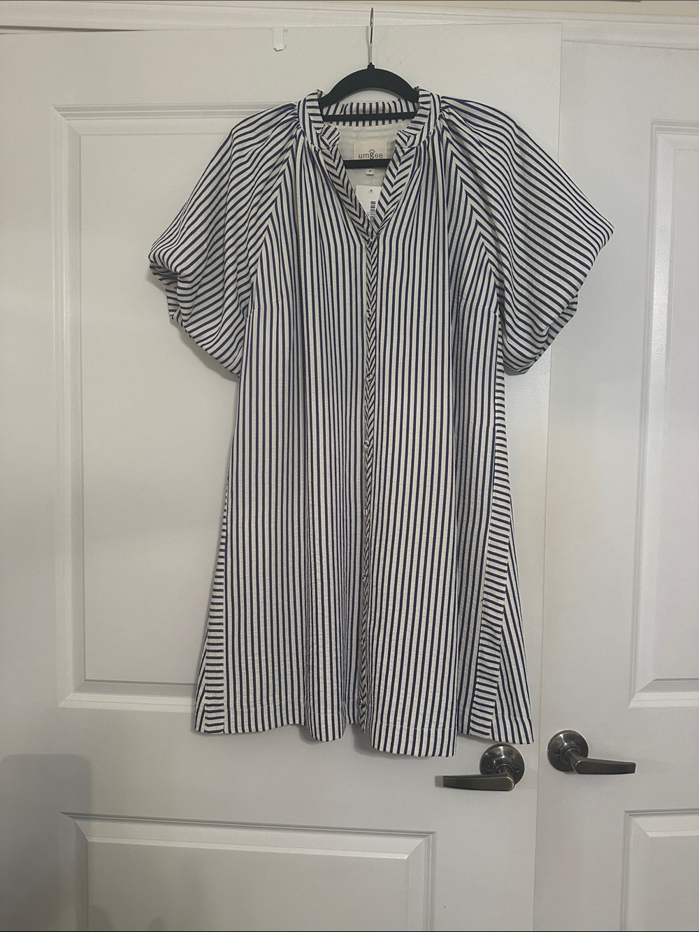 Umgee Navy & White Striped Short Sleeve Mini Dress